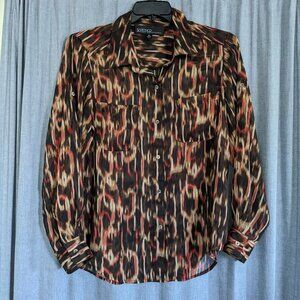 Kasper Sportswear Sheer Top Womens PL Brown Orange 60s Dark Mature Festival